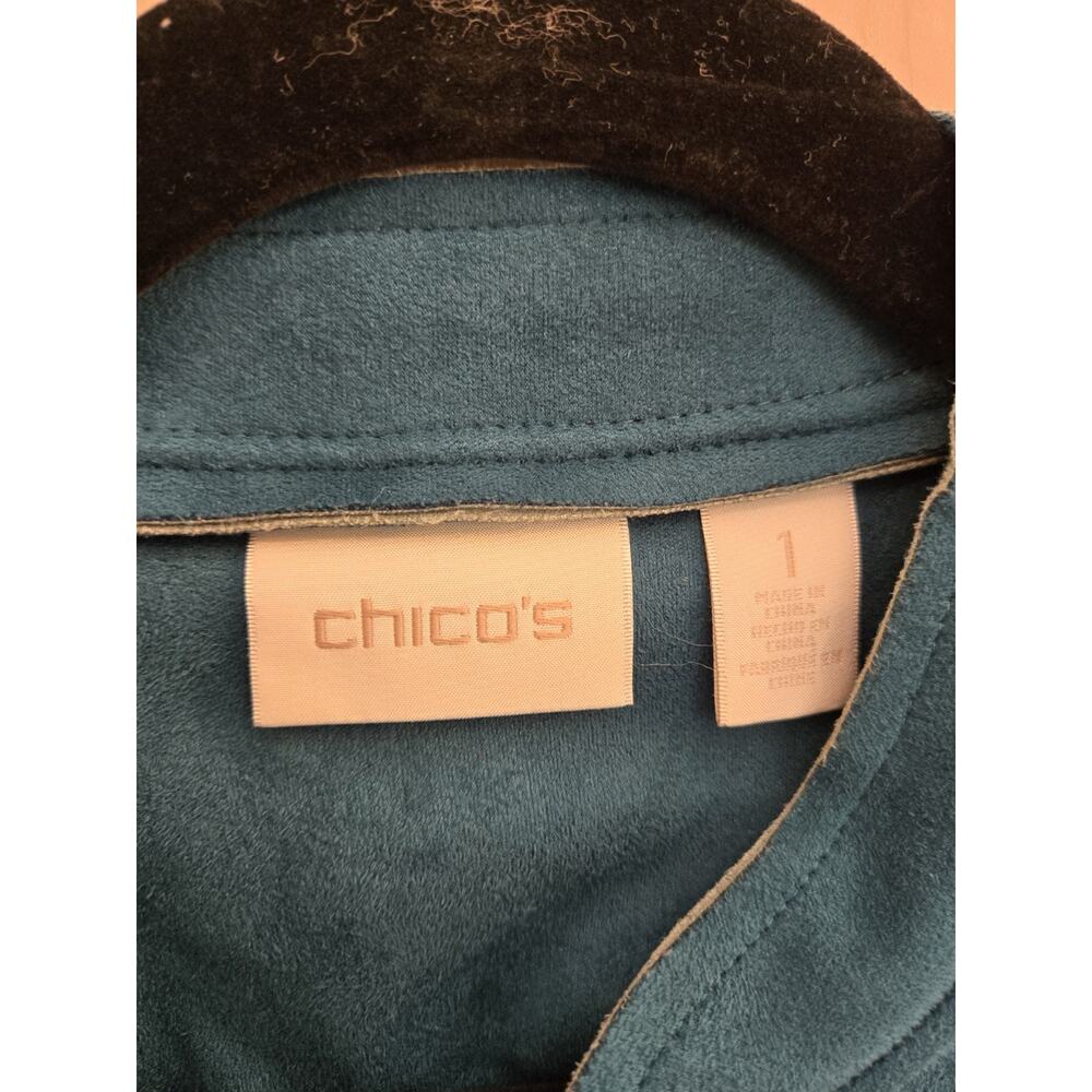 CHICO'S Double Face Sueded Jacket Size Medium Dark Teal Colorful Layers Spring - Picture 6 of 16